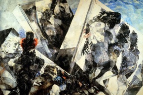 La città che scende - 1964, olio su tela, cm. 140x240