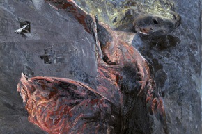 Donna sulla lava - 1984, olio su tela, cm 110x140