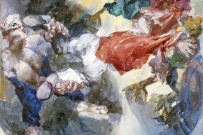 Autoritratto: Pittore volante - 1961, olio su tela, cm. 100x130