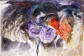 Pioggia sul corpo - 1988, olio su tela, cm. 200x300