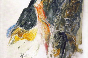 Figura tra gli scogli - 1991, tecnica mista su carta, cm. 76x57