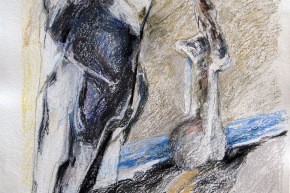 Pescatore, donna e mare - 2013, pastello su carta, cm. 59x62