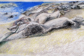 Studio per spiaggia “dinamismi dell’inerzia” - 2013, pastello su carta, cm 45x80